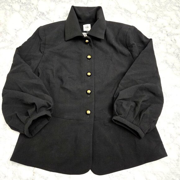Cabi Abbott Blazer Womens Size 8 Black Button-Up jacket 3/4 Balloon Sleeve - Picture 1 of 11